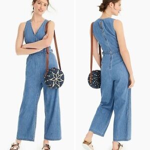 J. Crew Point Sur Wide Leg Tailored Indigo Jumpsuit 2 chambray denim minimalist